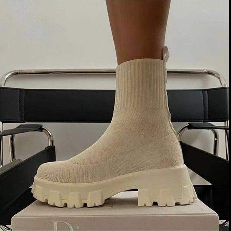Damen trendige Stiefel mit hohem Schaft und robustem Plateau