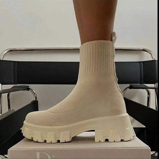 Damen trendige Stiefel mit hohem Schaft und robustem Plateau