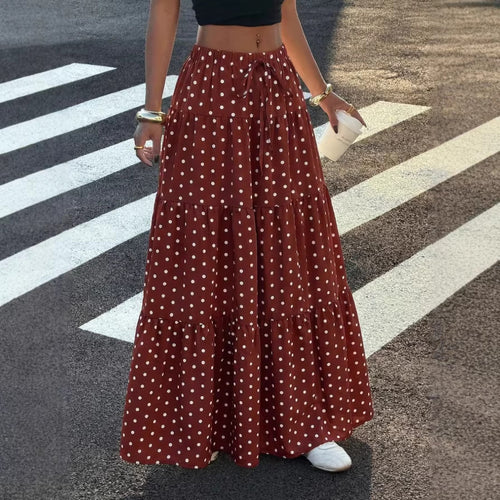 Damen Gestufter Maxirock mit elastischem Bund und Polka-Dot-Muster Shop Nory
