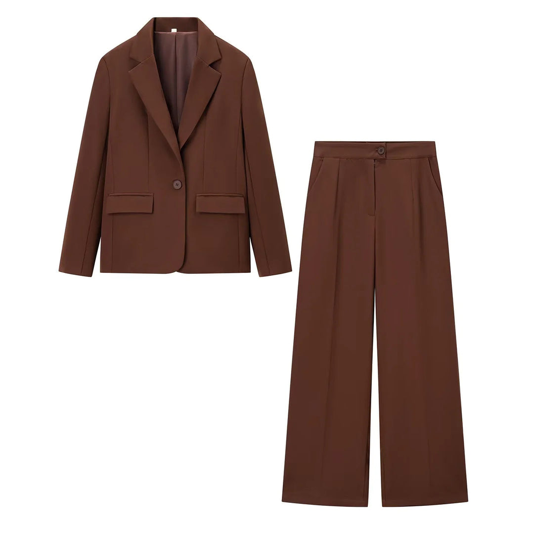 Damen elegantes Anzug-Set mit tailliertem Blazer und weit geschnittenen Hosen