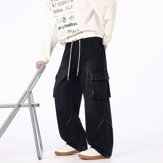 Herren Weite Cargo-Denimhose mit Tunnelzug, Used‑Waschung und Oversize‑Passform Shop Nory