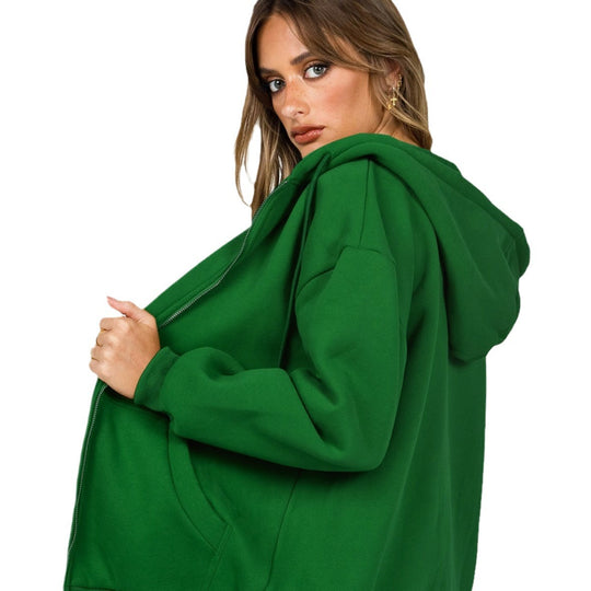 Damen nan lässige Zip-Hoodie-Jacke im Boxy-Cut mit überschnittener Schulter, verdecktem Tunnelzug und großen Kängurutaschen Shop Nory