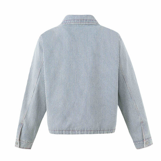 Unisex Kurze gestreifte Denim-Blousonjacke mit Zierkordeln Shop Nory
