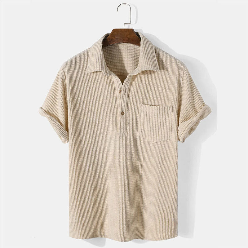Herren nan Waffelstrick-Polo mit Hemdkragen, kurzer Knopfleiste und Brusttasche