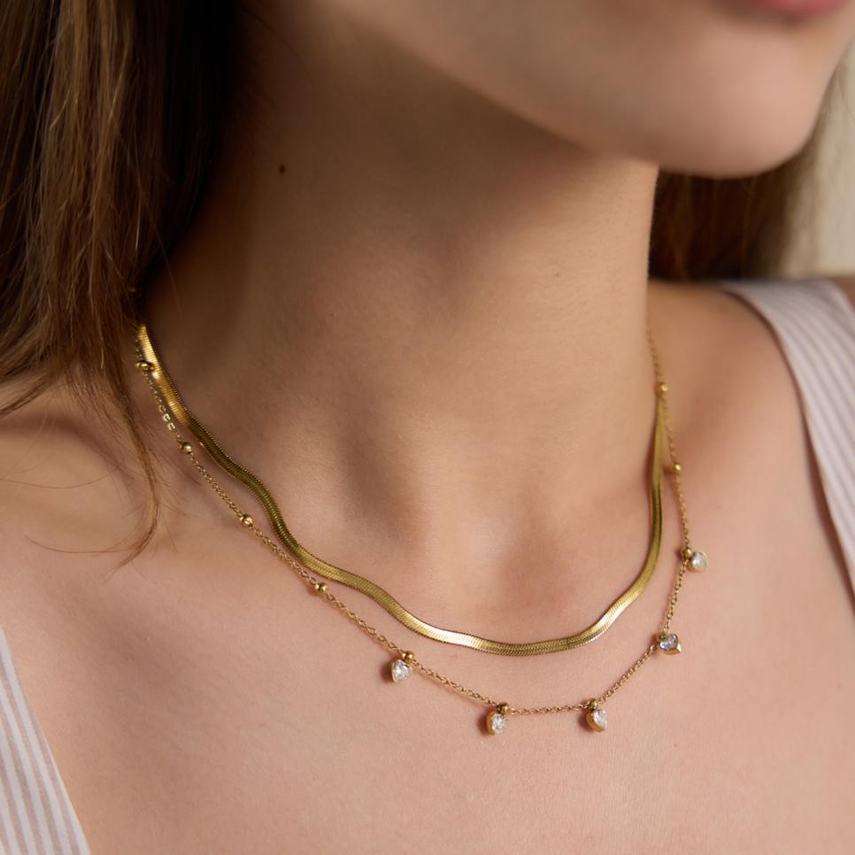 Damen Halskette mit herzförmigen Zirkonia-Anhängern und hochwertiger Edelstahlverarbeitung Shop Nory