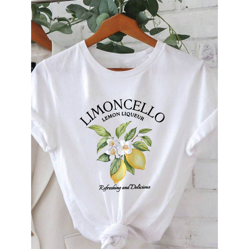 Damen T-Shirt mit frischem Limoncello-Motiv und floralen Akzenten