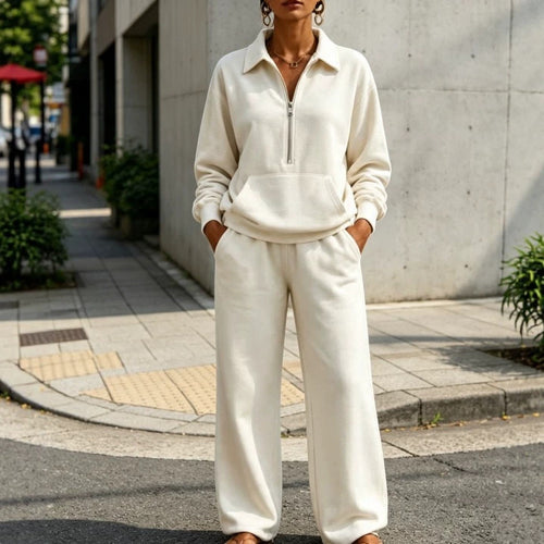 Damen Lässiges Sweat-Set mit Halbzip-Pullover und weiter Jogginghose Shop Nory