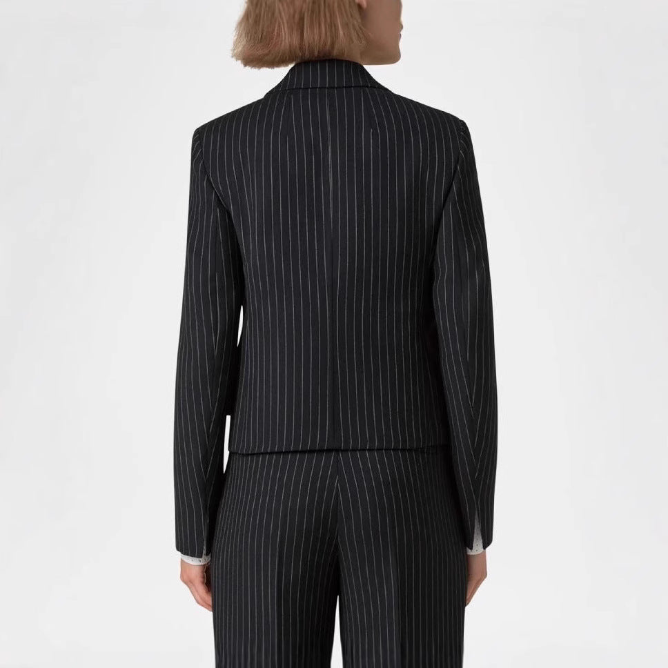 Damen Zweiteiliges Nadelstreifen‑Hosenanzug mit tailliertem Kurzblazer und weitem Palazzohosenbein Shop Nory