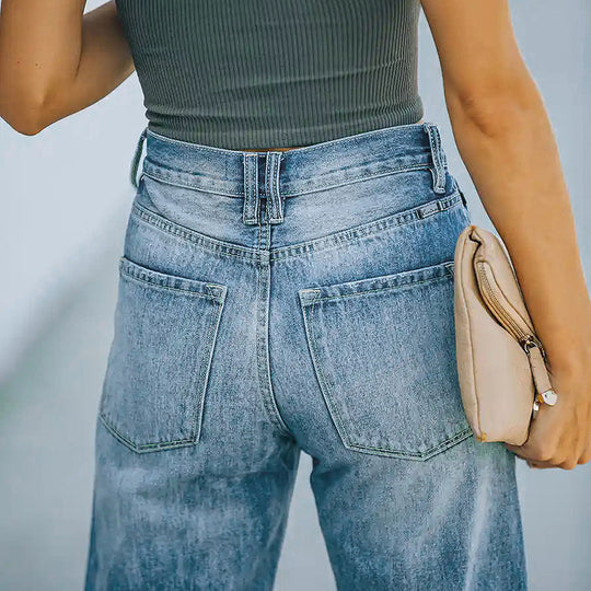 Damen Hochtaillierte weite Straight-Leg-Jeans mit Destroyed-Details Shop Nory