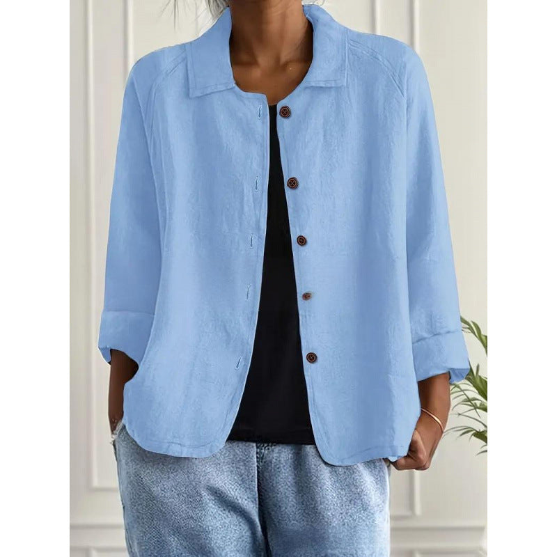 Damen Leichte Leinenoptik-Bluse mit lockerer Passform, 3/4-Ärmeln und Knopfleiste Shop Nory