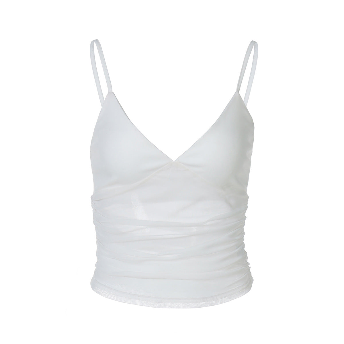 Damen Spaghetti-Träger Blusenoberteil mit transparenter Drapierung