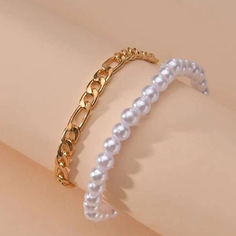 Damen modische Halskette mit Perlen und Kettengliedern Shop Nory