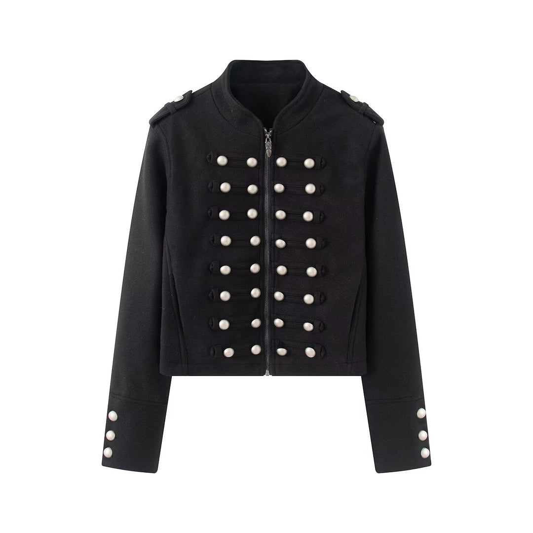 Damen Kurze militärisch inspirierte Jacke mit Zierknopfleisten Shop Nory