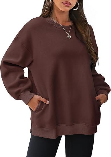 Damen nan lässiger Oversize-Sweatpullover mit seitlichen Eingrifftaschen, geripptem Saum und überschnittener Schulter Shop Nory