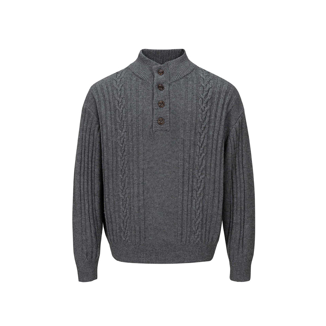 Herren Grobstrukturierter Strickpullover mit Stehkragen und Knopfleiste Shop Nory