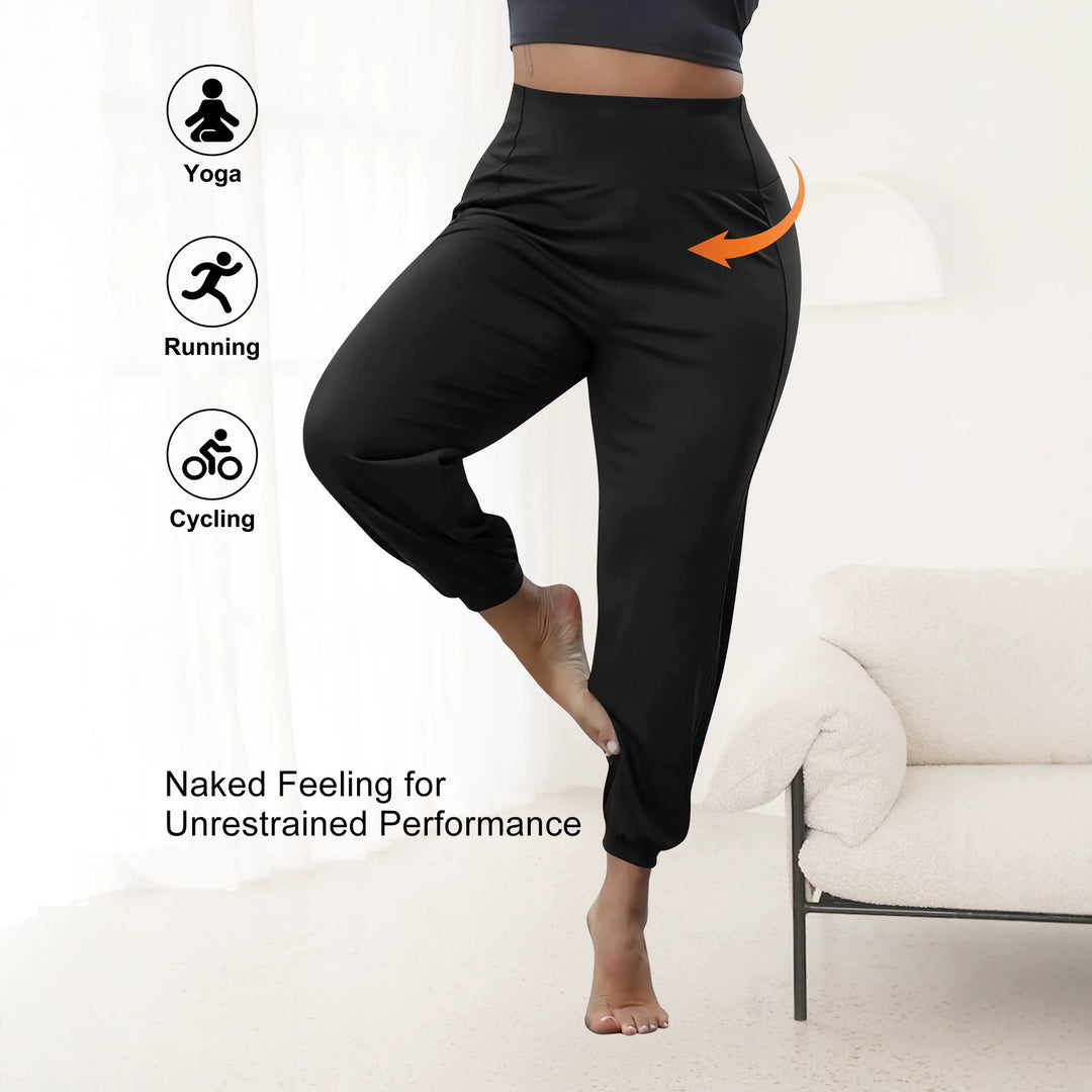Damen Harem-Loungehose mit hoher Taille, taillierendem Schnitt und elastischen Bündchen Shopy Nory