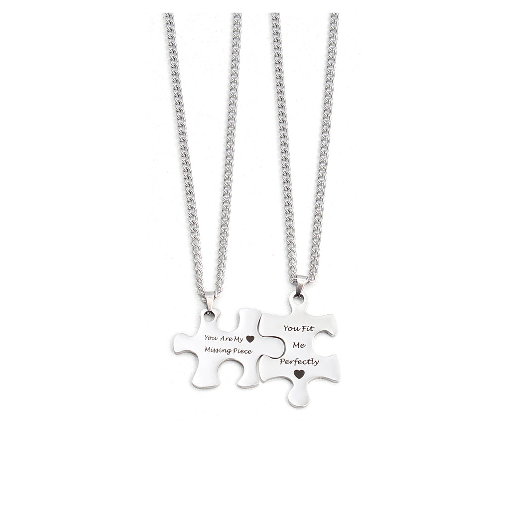 Damen Paar-Halsketten im Puzzle-Design mit gravierten Botschaften Shop Nory
