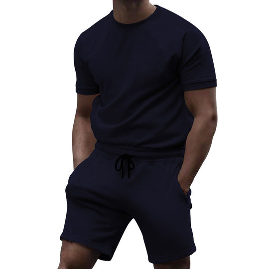Herren nan kurzärmeliges Sweat-Set aus weichem Sweatstoff mit Rundhalsshirt und Kordelzug-Shorts