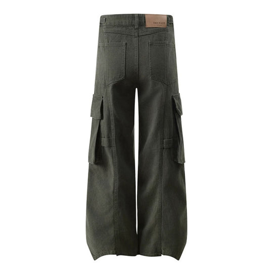 Damen hochtaillierte weite Cargo Culotte-Hose mit Multi‑Taschen und verstellbarem Bund Shop Nory