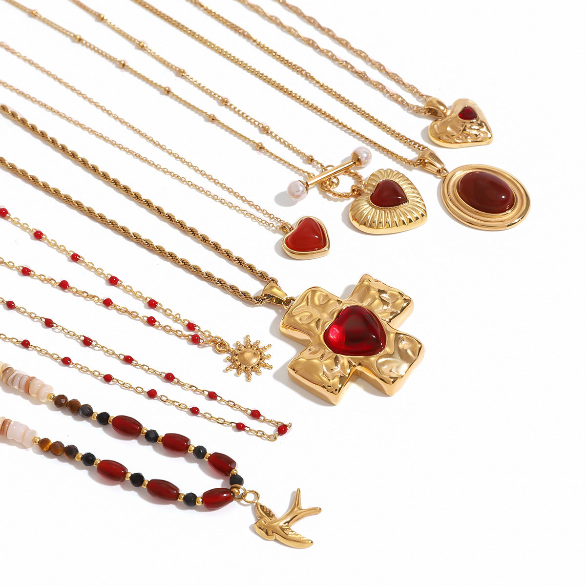 Damen Halskette mit herzförmigem Anhänger aus hypoallergenem Edelstahl und klassischem Kreuzdesign Shop Nory