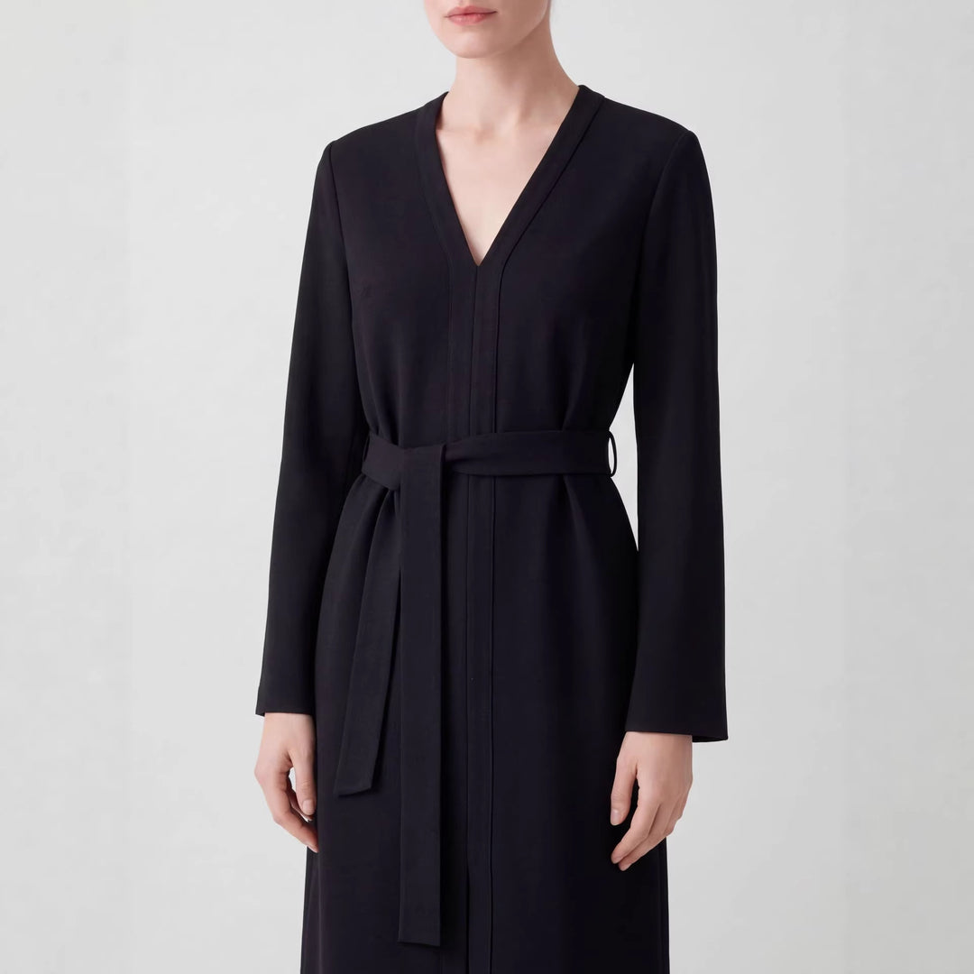 Damen Elegantes V-Ausschnitt Langarm Midi Kleid Shop Nory