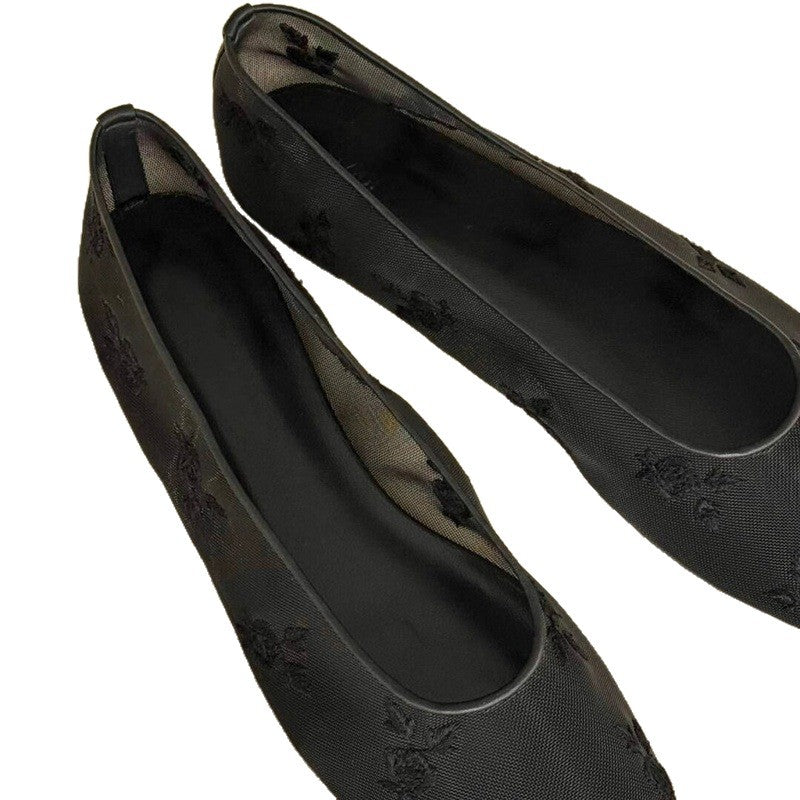 Damen Florale bestickte Ballerina-Slipper mit quadratischer Zehenbox und Mesh-Oberschuh Shop Nory