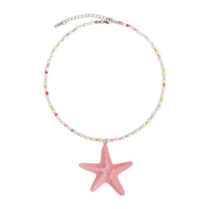 Damen Kette mit einzigartigem Sternenanhänger und buntem Perlenmuster Shop Nory
