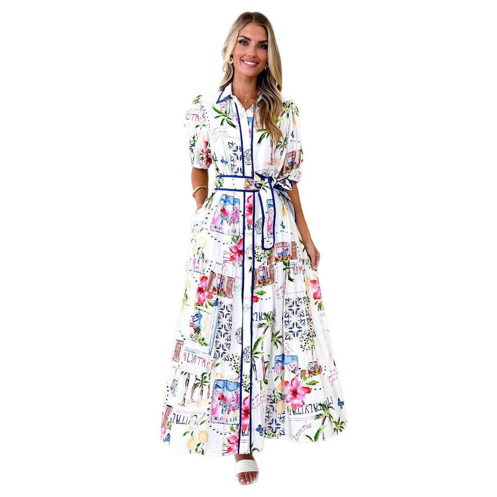 Damen Luftiges Maxikleid mit floralem Grafikdesign und praktischen Taschen Shopnory