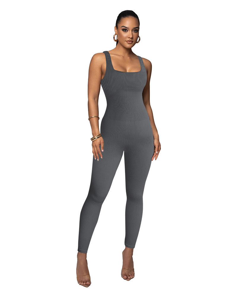 Damen Figurbetonter Strick-Jumpsuit mit Quadrat-Ausschnitt Shopnory