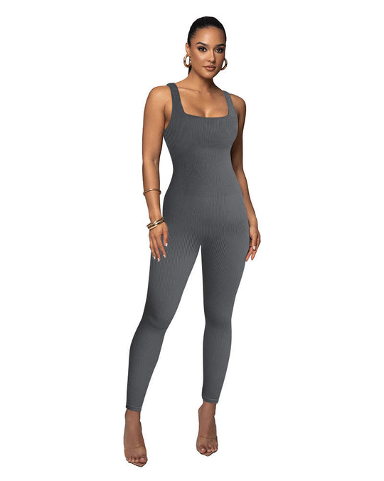 Damen Figurbetonter Strick-Jumpsuit mit Quadrat-Ausschnitt Shopnory