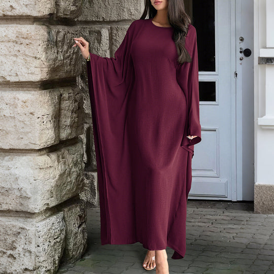 Damen nan fließendes Maxikleid mit weiten drapierten Ärmeln aus Viskosemix Shop Nory