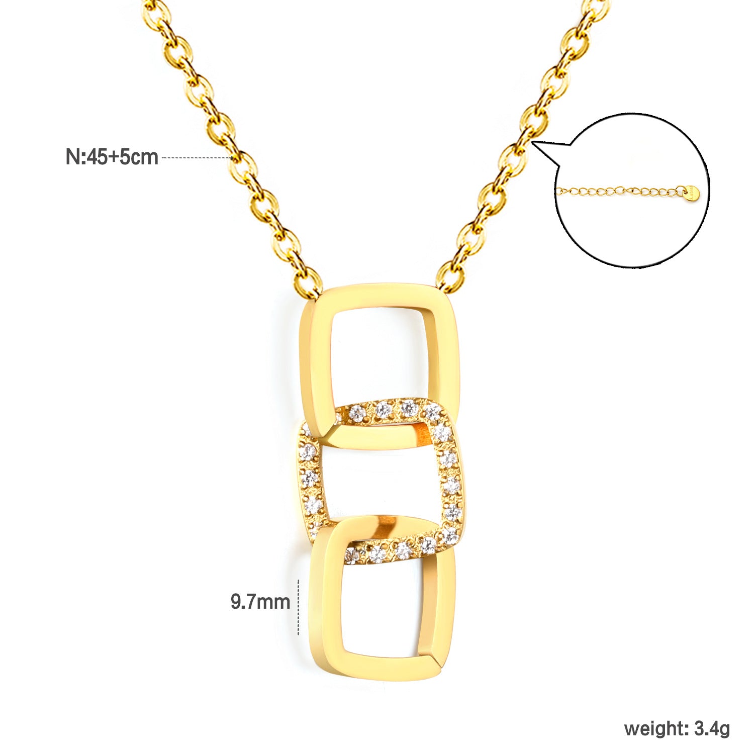 Damen Halskette mit quadratischen Anhängern und funkelnden Zirkonia Shop Nory