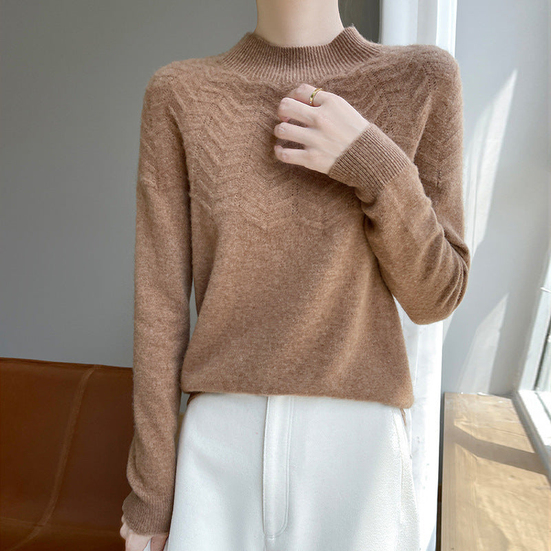 Damen Weicher Feinstrick-Mockneckpullover mit Chevron-Ajour und Kaschmirlook Shop Nory