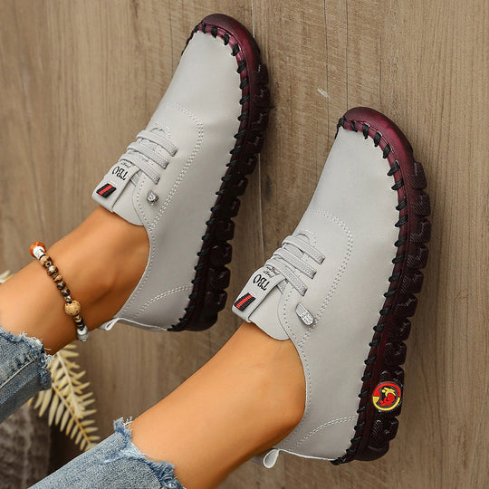 Damen Freizeit-Leder-Sneaker mit elastischen Schnürsenkeln und rutschfester Sohle
