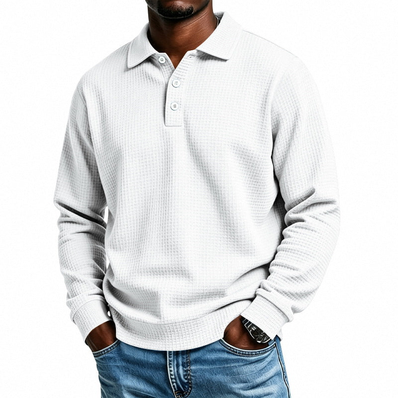 Herren Langarm-Poloshirt mit Waffelstruktur und Baumwollmix Shop Nory
