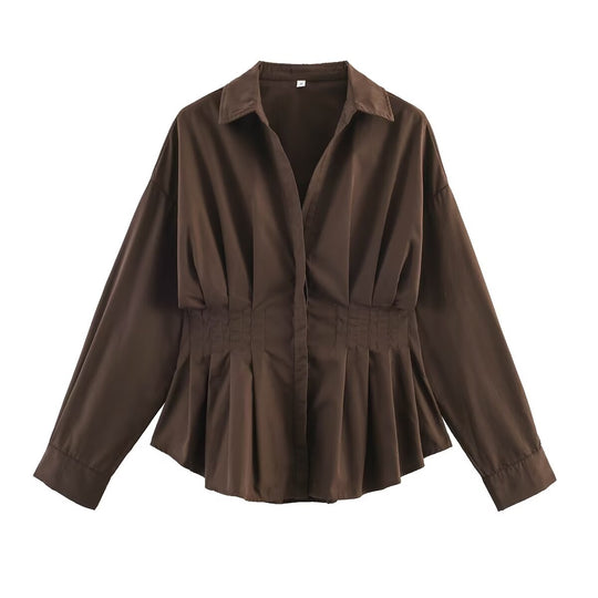 Damen Taillierte Blusenshirt-Jacke mit Kellerfalten und verdeckter Knopfleiste Shop Nory