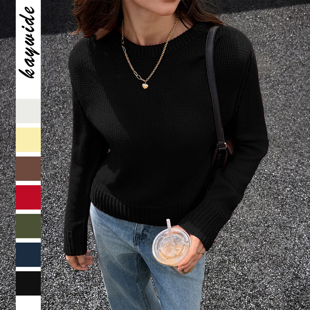 Damen nan gestrickter Feinstrick-Pullover mit Rundhalsausschnitt, leichter Oversize-Passform und gerippten Bündchen Shop Nory