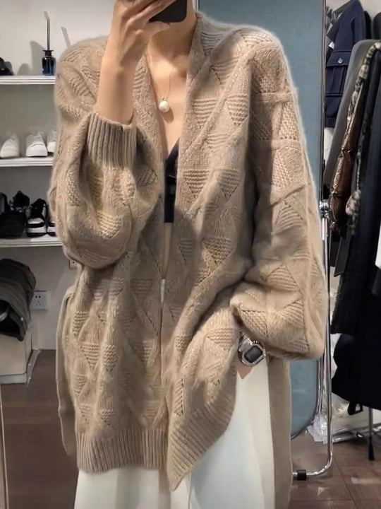 Damen Oversize-Cardigan aus Mohair‑Optik mit Zopfmuster Shop Nory