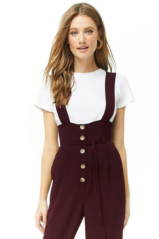 Damen High-Waist Latzhose-Jumpsuit mit Knopfleiste und breiten Trägern Shop Nory