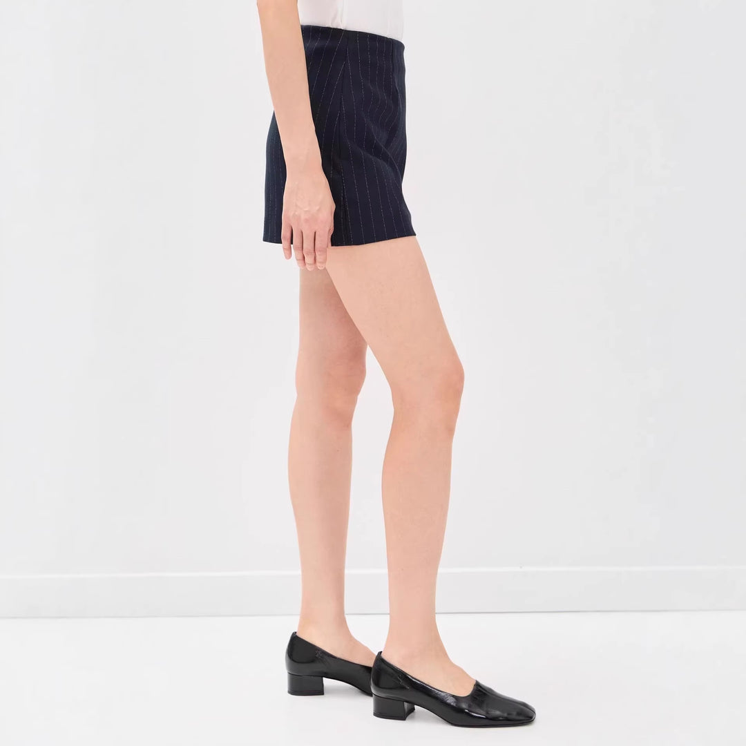 Damen Nadelstreifen‑Blazer ohne Revers mit tailliertem Minirock‑Set Shop Nory