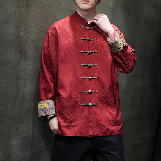 Herren traditionelle Tangjacke mit chinesischem Knotenverschluss und Brokatärmeln Shop Nory