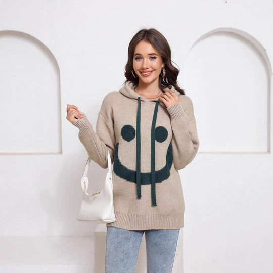 Damen Gemütlicher Kapuzenpullover mit Smiley-Design Shop Nory
