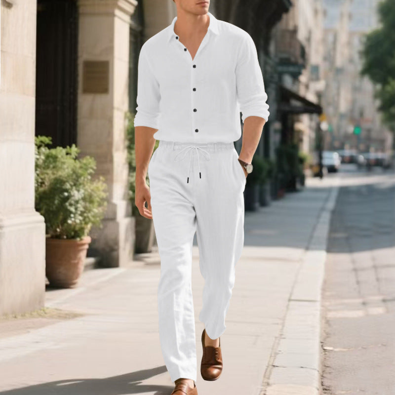 Herren entspannte Leinenhose mit verstellbarem Kordelzug und elastischem Bund