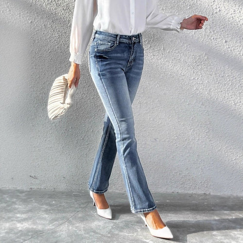 Damen schlanke Bootcut-Jeans mit leichtem Schlag und sculptendem Stretchbund Shop Nory