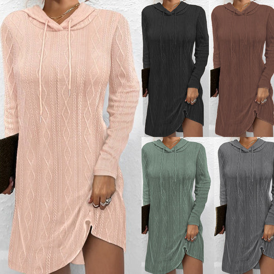Damen Lässiges Strickkleid mit Kapuze Shop Nory