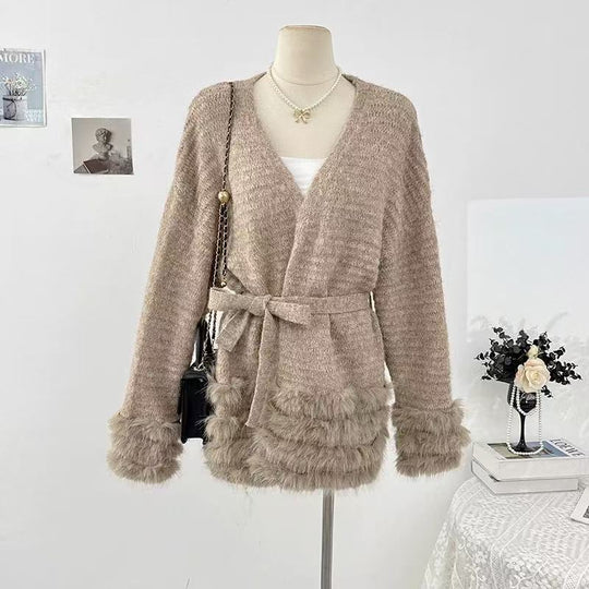 Damen Flauschiger Cardigan mit Kunstfellkragen Shop Nory