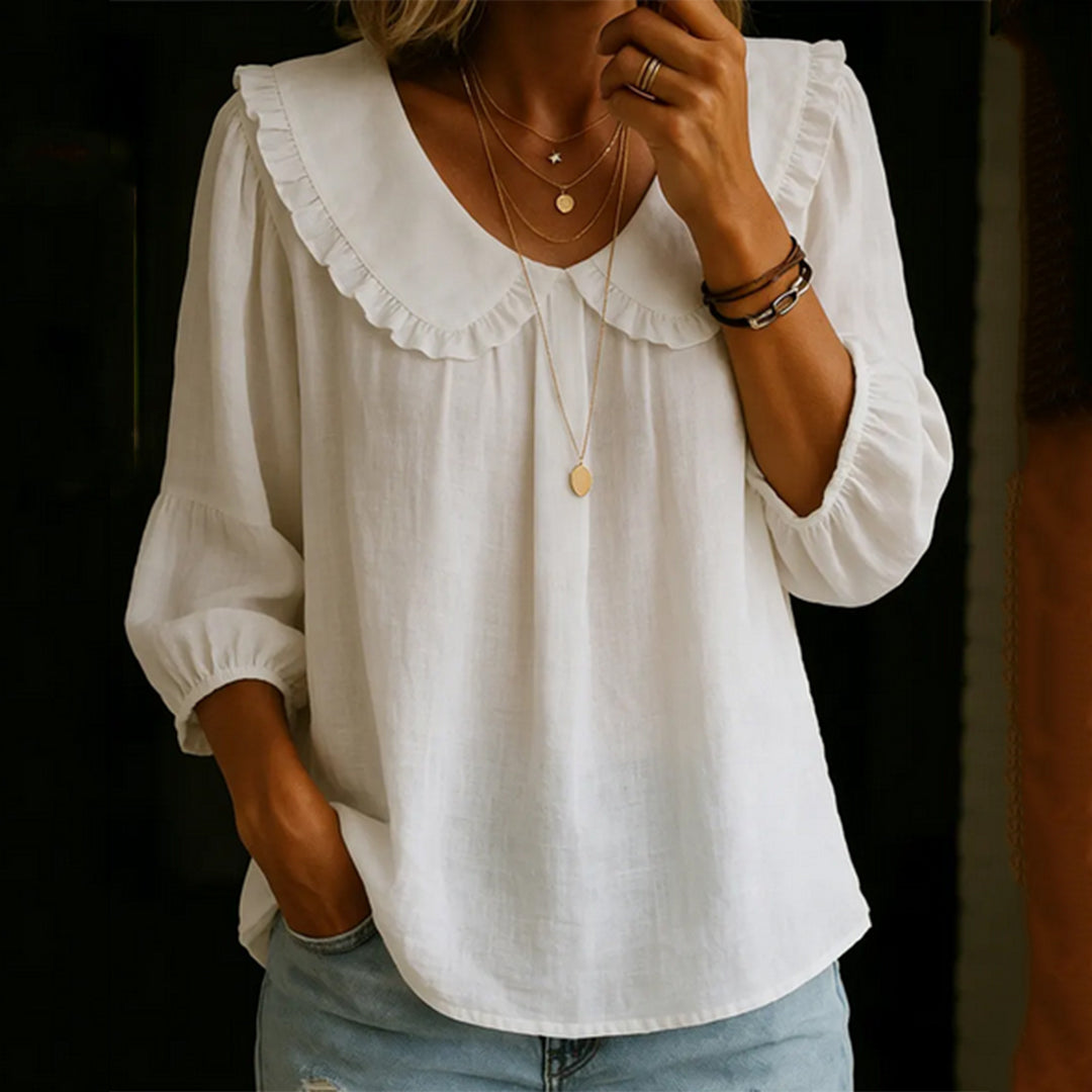 Damen Lockeres Tunika-Blusenshirt mit extra großem Rüschkragen Shop Nory