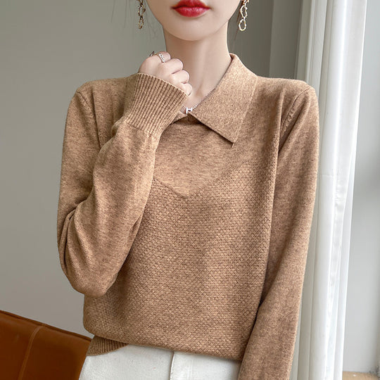 Damen Strickpullover mit Hemdkragen und strukturierter Vorderseite Shop Nory