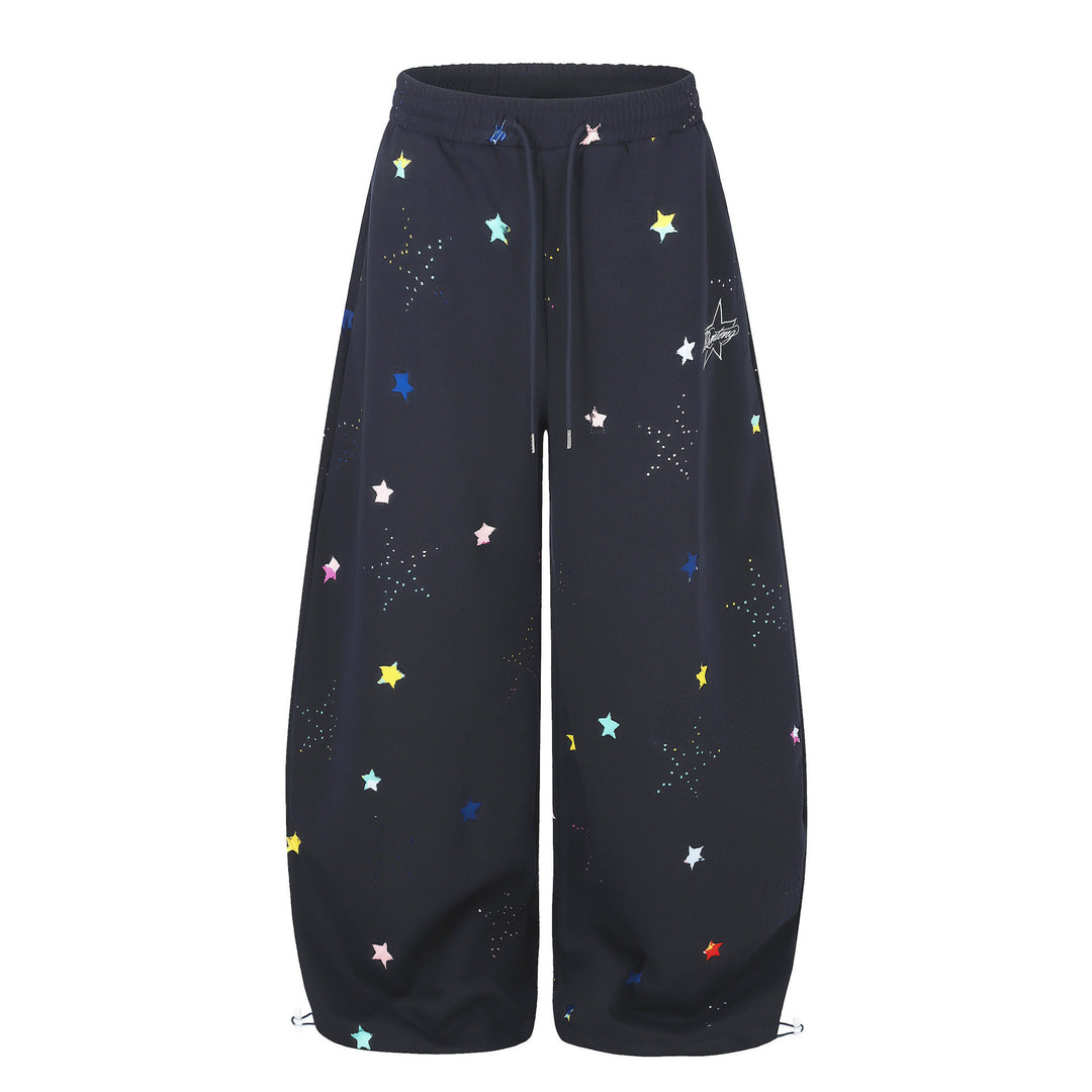 Damen Extraweite Palazzo-Capri-Sweathose mit Sternen-Print, Komfortbund und verstellbarem Saum Shop Nory