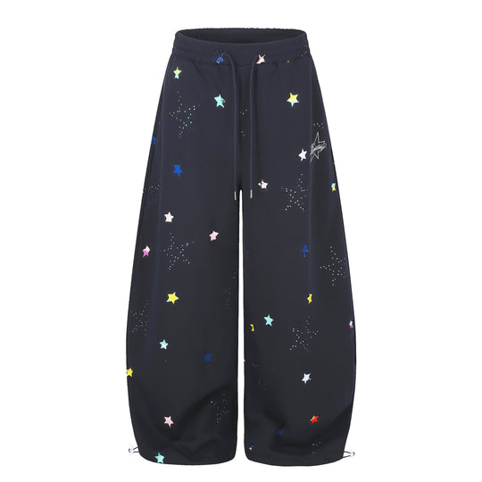 Damen Extraweite Palazzo-Capri-Sweathose mit Sternen-Print, Komfortbund und verstellbarem Saum Shop Nory